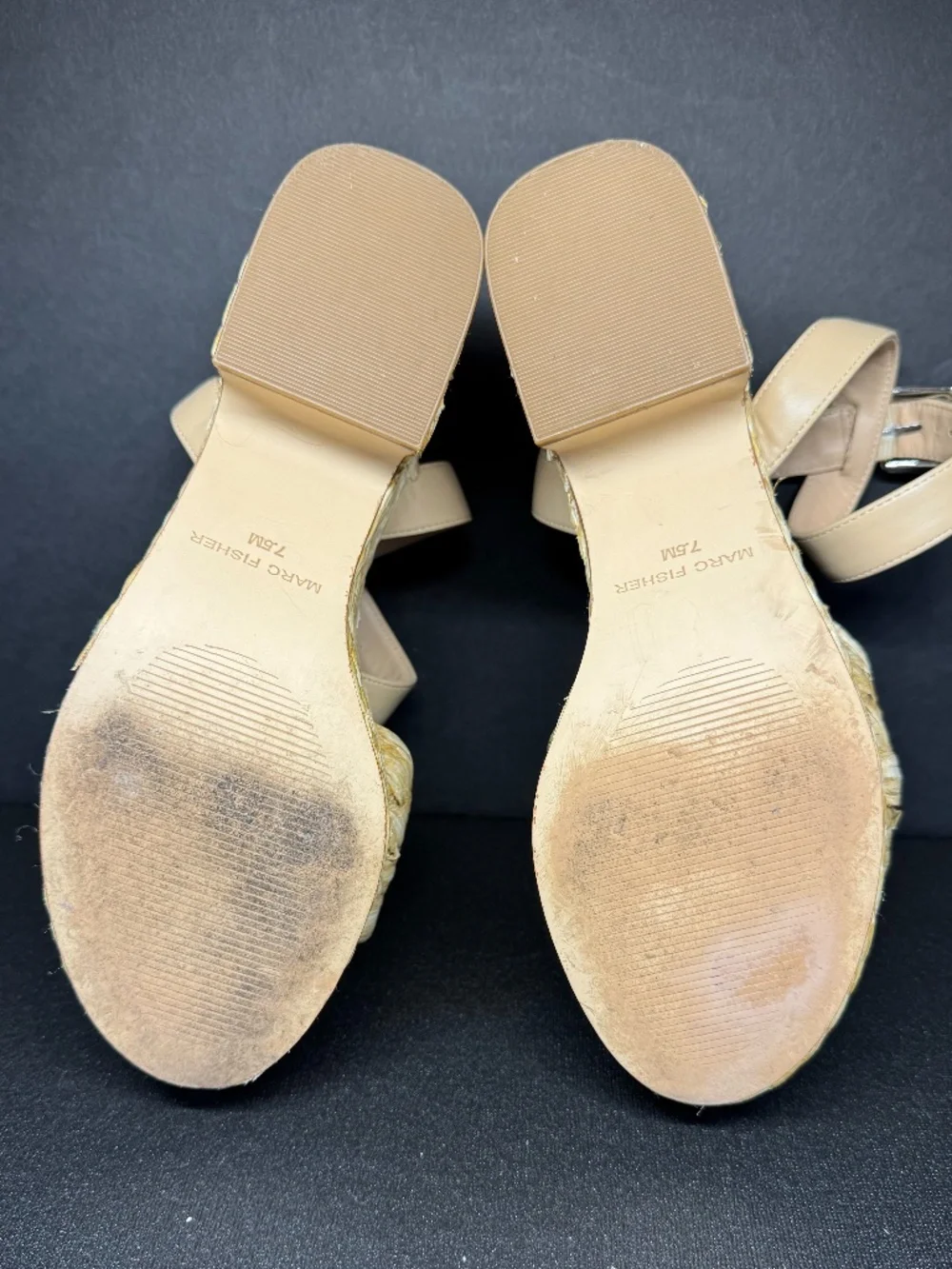 Marc Fisher Mesteel Raffia Platform Block Heel Sandals Beige Natural Size 7.5M